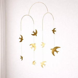 Alya - Móvil de pájaros de latón. Habitación de bebé. Decoración del hogar. Idea de regalo. Hecho a mano.