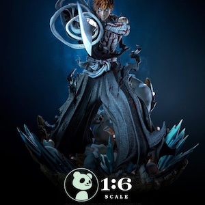 May include: A detailed collectible resin statue of a character with orange hair, wielding a sword and surrounded by a swirling energy effect. The figure is on a detailed base with the text "1:6 SCALE COLLECTIBLE RESIN STATUE".