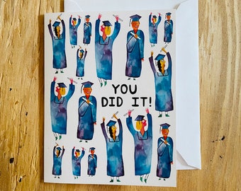 You did it! - Greeting Card - notecard, congratulations, graduation, college, high school, unique, playful, watercolor, painted