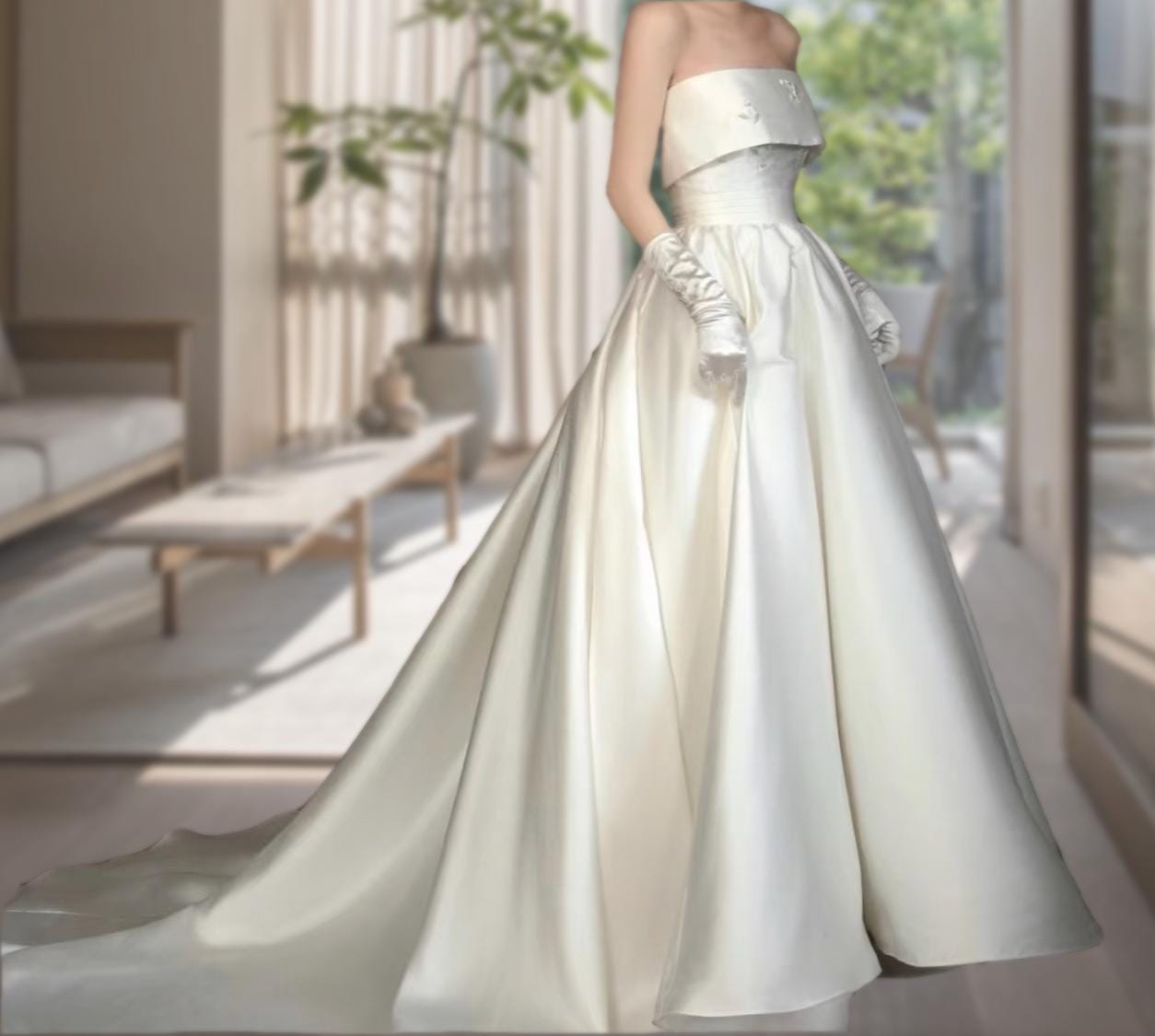 Strapless Satin Wedding Dress With Pockets - Long Formal Evening Gown For  Bride Satin Wedding Gown