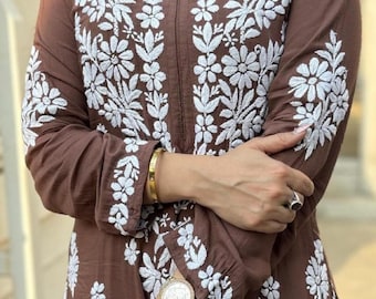 3D Chikankari Kurti Plazo Set, Modal Festive Tunic, Plus Size