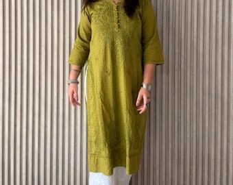 Handcrafted Chikankari Kurti Plazo Set, Lucknowi Embroidered Indian Outfit