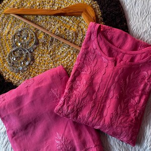 Premium Soft Chikankari Rayon Kurti Plazo Set, Plus Size Flowy Kurti Set, Elegant Daily Festive Ethnic Outfit, Sizes S-3XL