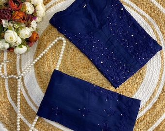 Chikan Salwar Suit Rayon Set: Hand-Embroidered Mukaish, Boho Kurta Pants