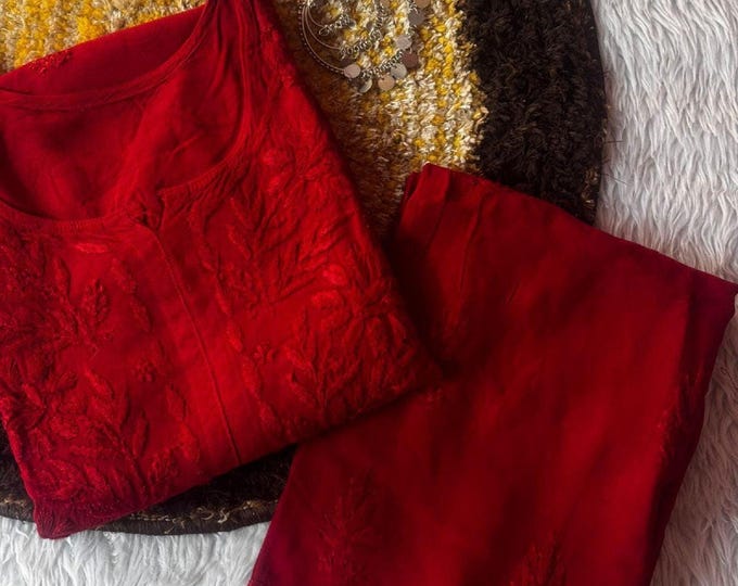 Featured listing image: Soft Rayon Kurti Plazo Set: Plus Size Chikankari Ethnic Dress, Breathable Festive Office Wear S-3XL