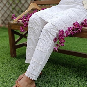 Chikankari Lycra Pant | Stretchable Free Size Indian Trousers | Fusion Wear Leggings | Ethnic Western Bottoms | Western look bottom | USA UK