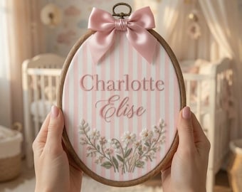 Floral Baby Name Sign, Personalized Embroidered Nursery Name Hoop, Custom Cottagecore Baby Shower Wall Art, Newborn Name Announcement Gift