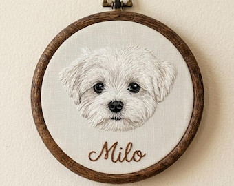 Personalized Pet Portrait Embroidery Hoop Art, Custom Dog Memorial Gift, Embroidered Pet Portrait from Photo, Pet Loss Sympathy Wall Hanger