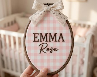 Personalized Striped Baby Name Sign, Custom Embroidered Nursery Name Hoop, Cottagecore Baby Shower Wall Art, Newborn Name Announcement Gift