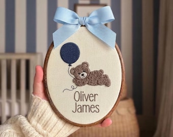Personalized Teddy Bear Baby Name Embroidery Hoop, Gender Neutral Baby Name Hospital Birth Announcement, Nursery Baby Wall Art, Newborn Gift