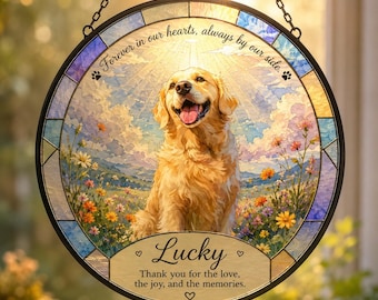 Personalized Dog Portrait Memorial Glass Suncatcher, Labrador Dog Stained Glass Window Hanging, Pet Loss Sympathy Gift, Dog Loss Keepsake