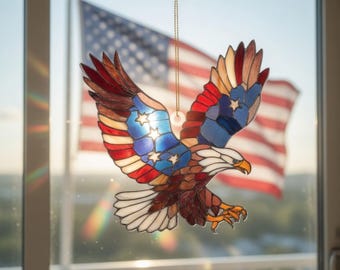 Patriotic Eagle 250th Anniversary America Acrylic Suncatcher, American Flag Window Hanging, Red White Blue Decor, 4th of July Gift