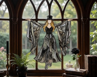 Queen of Rock Boho Dancing Spinner Suncatcher – Mystical Gypsy Dancer, Gold Dust Vibe, Vintage Rock Inspired Window Ornament, Rock Band 90s