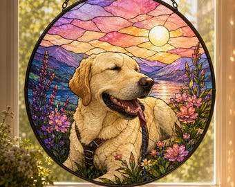 Custom Dog Memorial Suncatcher, Personalized Dog Cat Stained Glass Portrait From Photo, Rainbow Bridge Pet Loss Window Hanging for Pet Lover