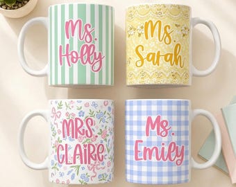 Custom Vintage Floral Teacher Acrylic Coffee Mug: Personalized Back To School Teacher 11oz Mugs, Teacher Appreciation Gifts, School Supplies
