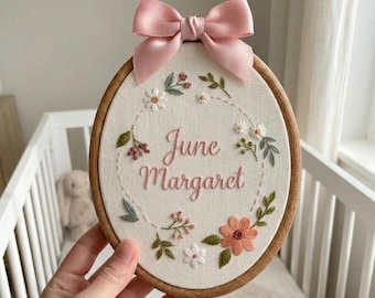Personalized Floral Baby Name Sign, Custom Embroidered Nursery Name Hoop, Cottagecore Baby Shower Wall Art, Newborn Name Announcement Gift