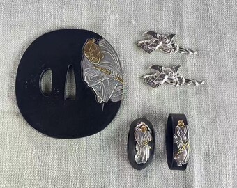 Handcrafted with meticulous polishing, gold-plated and silver-plated Katana pommel Messing Tsuba Handgarde Kashira Fuchi Menuki versilbert