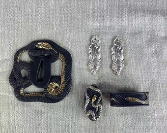 Handcrafted Katana Guard, Japanese Sword Accessories, Brass with Gold and Silver Plating, Serpent and Swirl Designs, Men's Gift