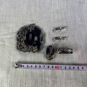 Gold-plated silver pommel on brass,Guard (Tsuba), handcrafted samurai swords, authentic katana, copper fittings, Japanese swords image 2
