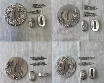 Hand-finished, white bronze Tsuba,Japanese Samurai Sword Accessories,Katana Guard,Sword Fuchi,His gift