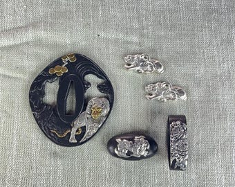 Handcrafted Samurai Katana Tsuba, Japanese Sword Fittings, Subdue dragons and tame tigers,Brass with Gold and Silver Plating, A Gift for Him