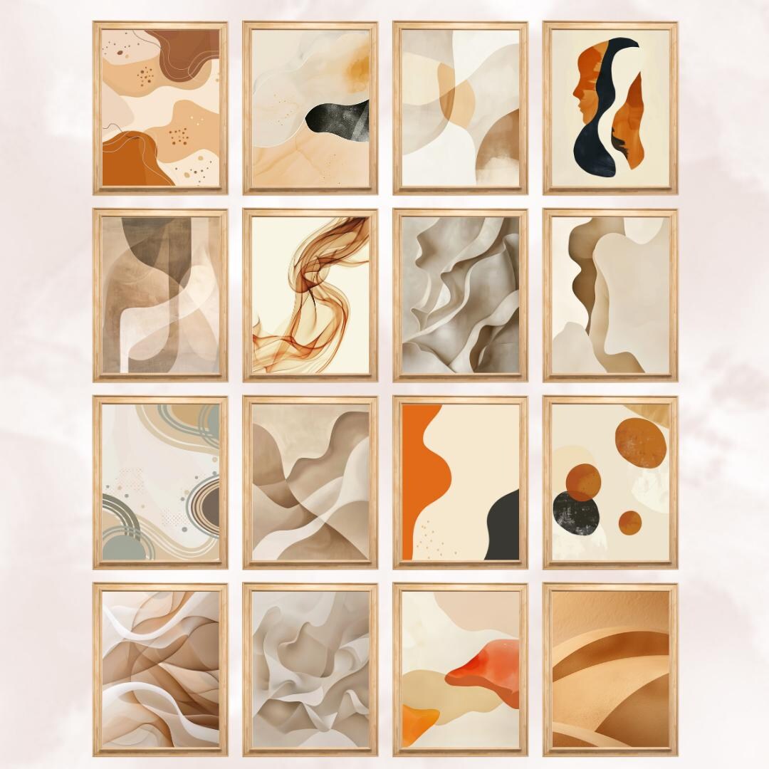 Organic Abstract Wall Art Bundle, 100 Neutral Minimalist Prints, Beige ...