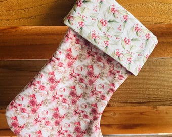 Pink Santa Floral Christmas Stocking