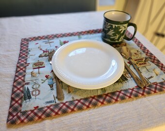 Vintage Santa Christmas Placemats  Set of 2- One-of -a Kind-Reversible