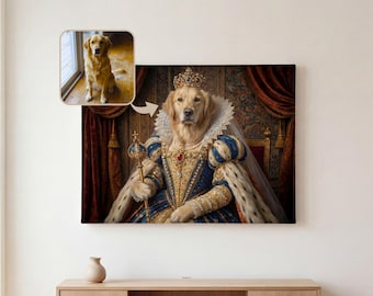 Custom Pet Renaissance Portrait Canvas, Royal Dog Cat Wall Art