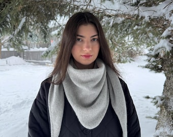 Handmade Angora–Merino Triangle Scarf | Soft Winter Neck Warmer