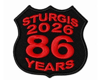 Sturgis 2026 Motorcycle Rally 86 Years Embroidered Patch – Black & Red Biker Badge