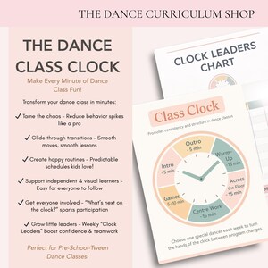 Puede incluir: Un reloj de clase de baile imprimible y digital con un diseño circular, con segmentos de tiempo para actividades como calentamiento y juegos. El reloj está diseñado para ayudar a estructurar las clases de baile y está probado en estudio.