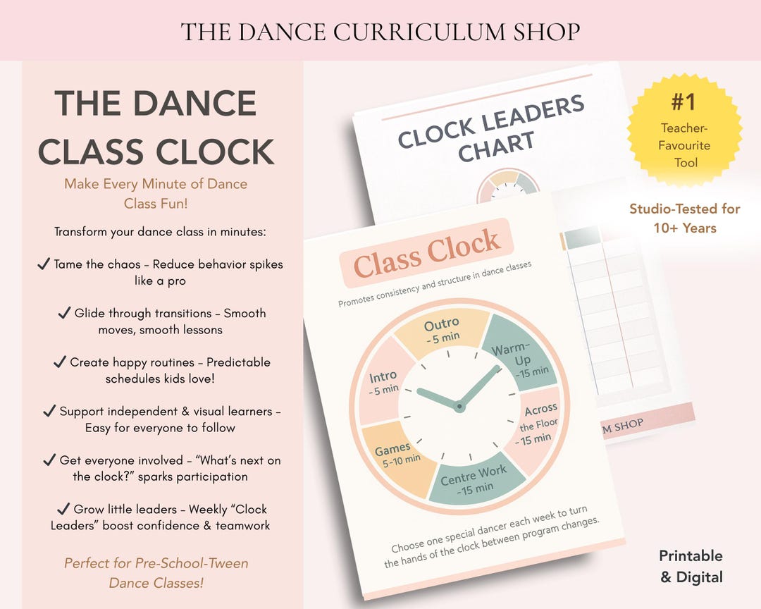 Dance Class Clock Printable | Visual Schedule, Classroom Management ...
