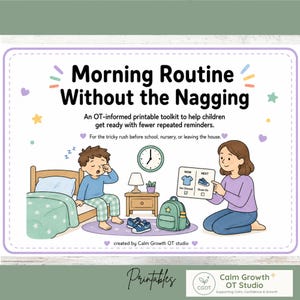 Ayuda para la rutina matutina de los niños / Tarjetas visuales de horarios y rutinas / Tabla matutina para niños con TDAH y autismo / Tarjetas de guion para padres con información de terapia ocupacional