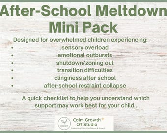 Naschoolse kernsmelting minipakket | OT-Informed Calm Transition Tools voor kinderen | Routine voor emotionele regulatie en decompressie