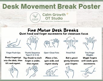 Fine Motor Desk Breaks Poster | Discreet Hand Movements for Seated Tasks | OT-Informed Printable
