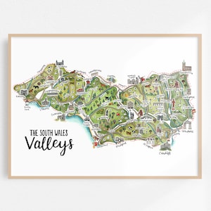 The Valleys Wales Map South Wales Valleys Print Cymoedd De Cymru Welsh Valleys | Etsy