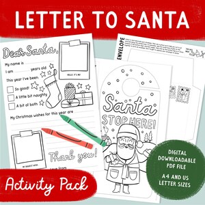 Paquete de actividades de carta a Papá Noel. Carta a Papá Noel para imprimir. Actividad navideña descargable de carta a Papá Noel para niños.
