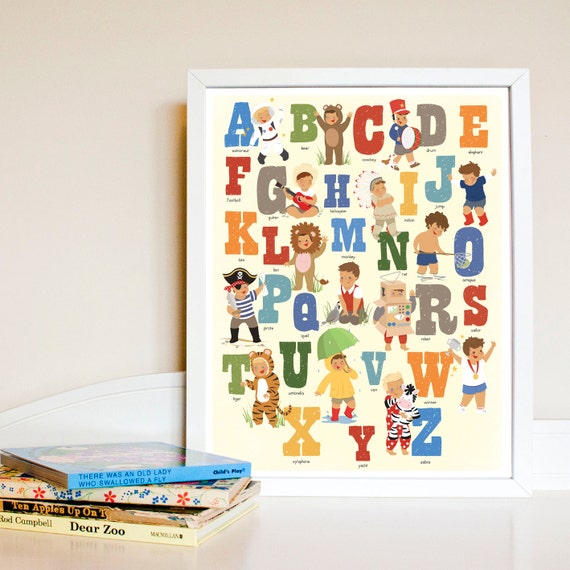 Items similar to Alphabet Poster. Children's Art. Boys Alphabet Art