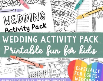 Pack d'activités mariage LGBTQ pour enfants. Cahier d'activités sur le mariage homosexuel. Cadeaux de mariage pour enfants. Couple non binaire. Mariage gay ou lesbien.