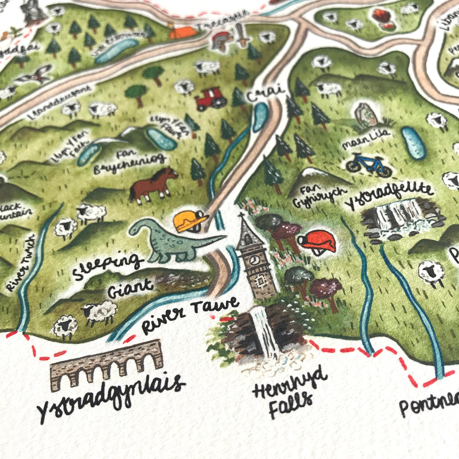 Welsh Brecon Beacons Map Bannau Brycheiniog Map Print Etsy