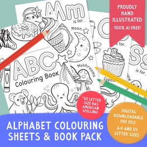 Alphabet Colouring Book. ABC Colouring Pages. Toddler Activity Sheets. Toddler Alphabet Educational Printable. Preschool ABC Printable Sheet