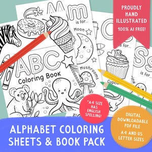 Libro para colorear del alfabeto, páginas para colorear del abecedario, hojas de actividades para preescolar, material imprimible para preescolar, folleto de práctica de letras, educación en el hogar para niños pequeños