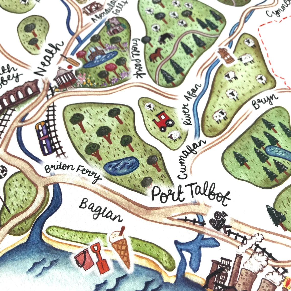 Neath Port Talbot Map Neath Port Talbot Print South Wales Etsy UK