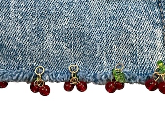 Cherry Hand Embroidered Old Navy Wide Jeans-Size 8