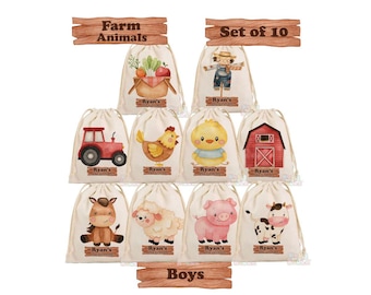 Little Farm Animals Party Favor Bags - Farm Themed Birthday Party Favors, Cute Animal Goodie Bags, Farm Animal Party Supplies