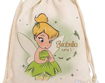 Tinkerbell Party Favor Bag - Personalized Fairy Theme Birthday Goodie Bag, Kids Party Supplies, Custom Favor Bag