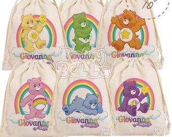 Rainbow Bear Party Favor Bag - Personalized Colorful Theme Goodie Bag, Kids Birthday Supplies, Custom Party Favor