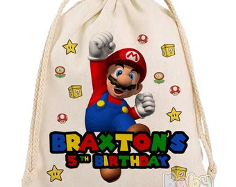 Super Mario Party Favor Bag - Personalized Mario Theme Birthday Goodie Bag, Kids Party Supplies, Custom Gaming Favor Bag
