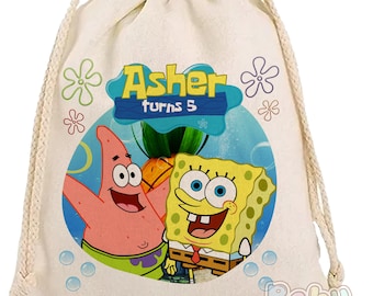 Bolsas de regalo personalizadas para fiestas / Bolsas de regalo de cumpleaños personalizadas / Bolsas de regalo para fiestas infantiles / Inspiradas en el tema de Bob Esponja / Bolsas de regalo